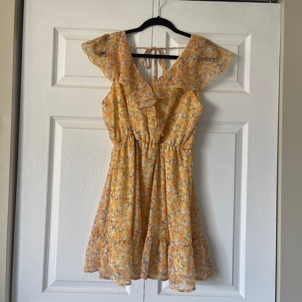 Yellow Floral Mini Dress EUC